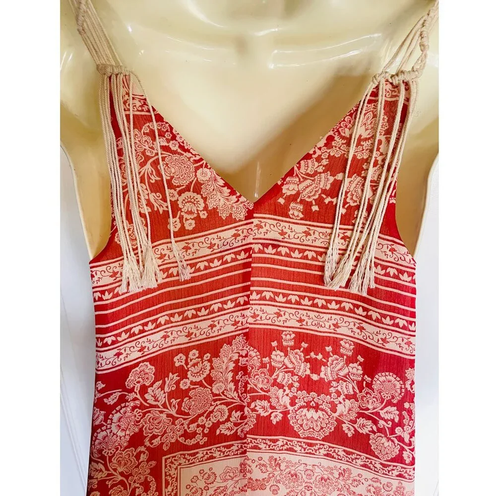 ZARA Boho Floral-Patch Maxi Dress with Crochet Neck and Fringe XS/S - Picture 12 of 16